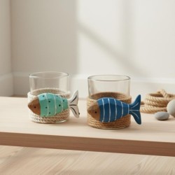Bougeoir décoratif en verre avec motif poisson, idéal pour une décoration nautique et marine, cadeau idéal.