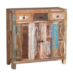 Meuble d'appoint avec 3 tiroirs et 2 portes de rangement, idéal pour le salon, la chambre ou le bureau.