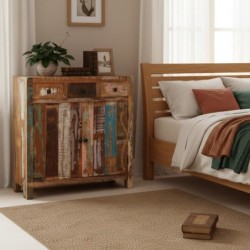 Meuble d'appoint avec 3 tiroirs et 2 portes de rangement, idéal pour le salon, la chambre ou le bureau.