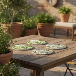Sous-verres décoratifs olive, lot de 4, design unique et élégant pour la cuisine et le salon, cadeau idéal.