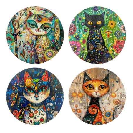 Sous-verres chat uniques, lot de 4, motifs assortis, antidérapants, décoration amusante pour la maison et le bureau