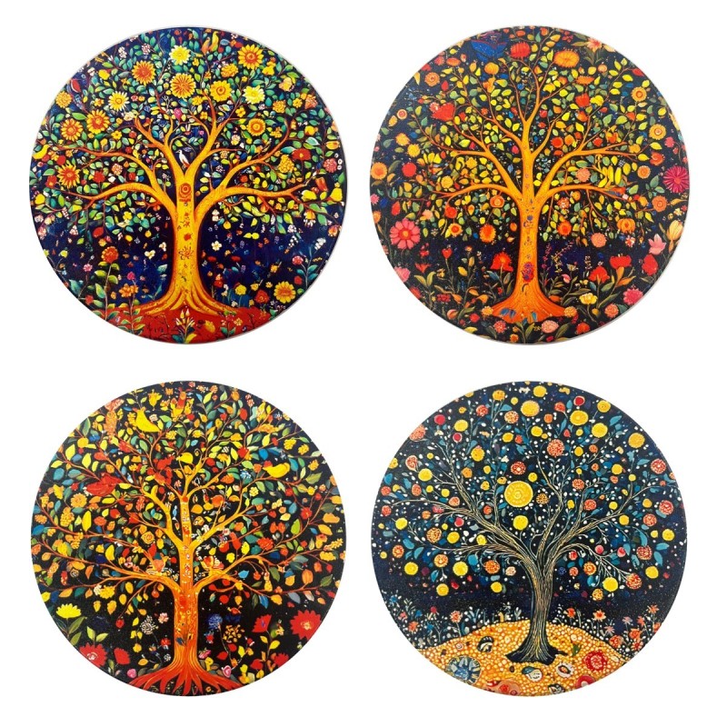 Sous-verres décoratifs Arbre de Vie, lot de 4, design unique, protection de surface, cadeau idéal pour la maison