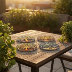Sous-verres décoratifs Arbre de Vie, lot de 4, design unique, protection de surface, cadeau idéal pour la maison