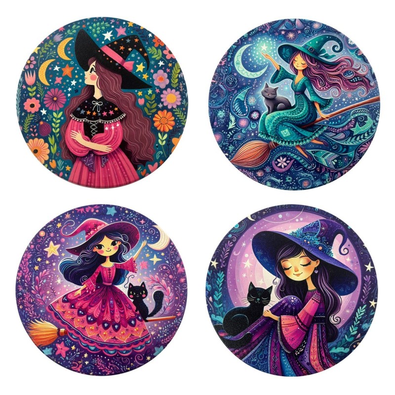Sous-verres Sorcière, lot de 4, design unique, accessoire décoratif pour la maison, protection de surface