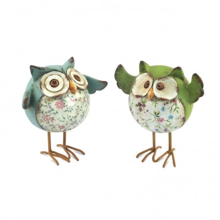 Hibou bleu et vert comprend 2 figurines d'unités Collection romantique de hiboux