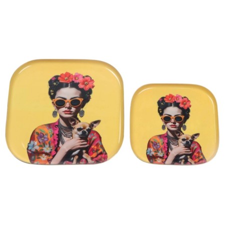 Lot de 2 plateaux décoratifs avec motifs de femmes et de fleurs, idéal pour offrir, design élégant pour la décoration