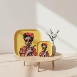 Lot de 2 plateaux décoratifs avec motifs de femmes et de fleurs, idéal pour offrir, design élégant pour la décoration