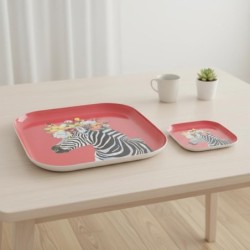 Lot de 2 plateaux décoratifs zèbre pour la maison, polyvalents pour la cuisine et le salon, design moderne et élégant.