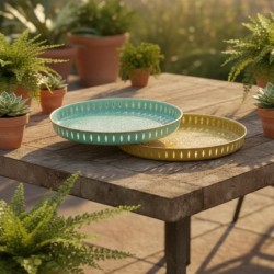 Plateau décoratif rond de style indien pour la maison - Lot de 3 pièces - Idéal pour les décorations de table et les