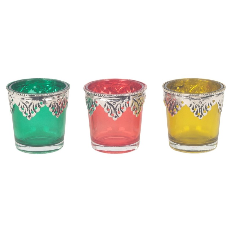 Lot de 3 bougeoirs décoratifs en verre et métal, design élégant pour la décoration intérieure, idéal pour offrir.