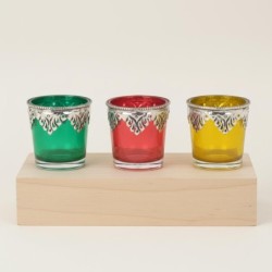 Lot de 3 bougeoirs décoratifs en verre et métal, design élégant pour la décoration intérieure, idéal pour offrir.