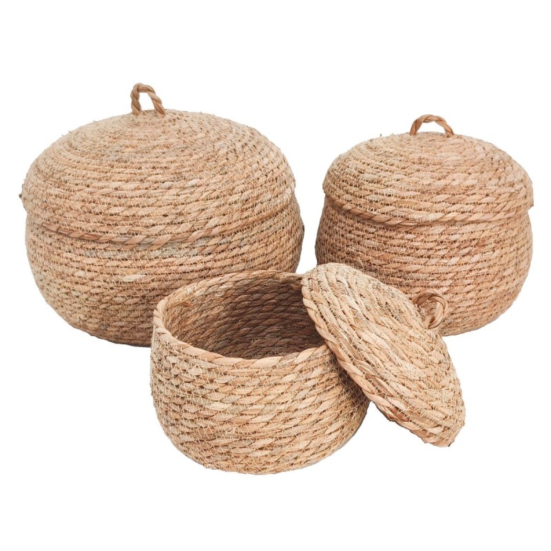 Ensemble de 3 paniers de rangement décoratifs pour la maison, en palmier et jonc de mer, design naturel