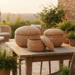 Ensemble de 3 paniers de rangement décoratifs pour la maison, en palmier et jonc de mer, design naturel