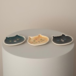Plateau décoratif chat, lot de 3, design bohème, idéal pour la décoration intérieure, en céramique de haute qualité.