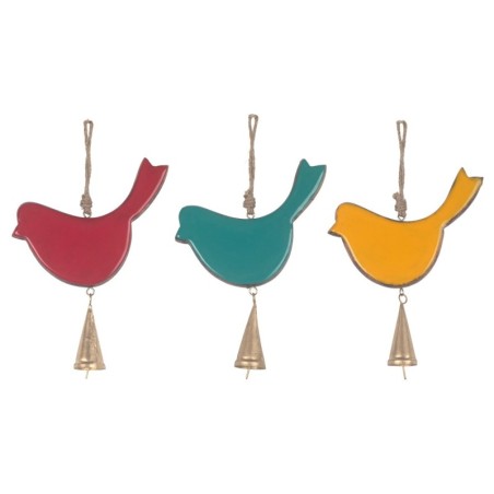 Cloche décorative multicolore à suspendre et oiseau pour jardin et maison - Artisanat indien en bois