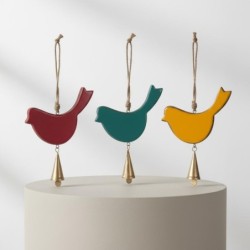 Cloche décorative multicolore à suspendre et oiseau pour jardin et maison - Artisanat indien en bois