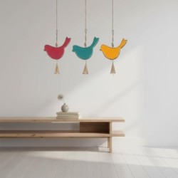 Cloche décorative multicolore à suspendre et oiseau pour jardin et maison - Artisanat indien en bois