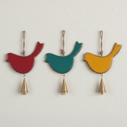 Cloche décorative multicolore à suspendre et oiseau pour jardin et maison - Artisanat indien en bois