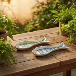 Plateau décoratif en céramique, motif poisson, lot de 2, idéal pour la maison, la cuisine, cadeau original, style bohème
