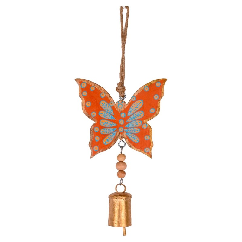 Cloche décorative en bois à suspendre avec papillon, décoration d'intérieur, style ethnique, idéal comme cadeau.