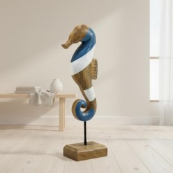 Hippocampe bleu, décoration nautique, figurine en bois, décoration nautique pour la maison, le bureau, cadeau original