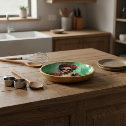 Assiette décorative Femme avec fleurs, idéale pour offrir, design élégant et polyvalent pour la décoration intérieure.