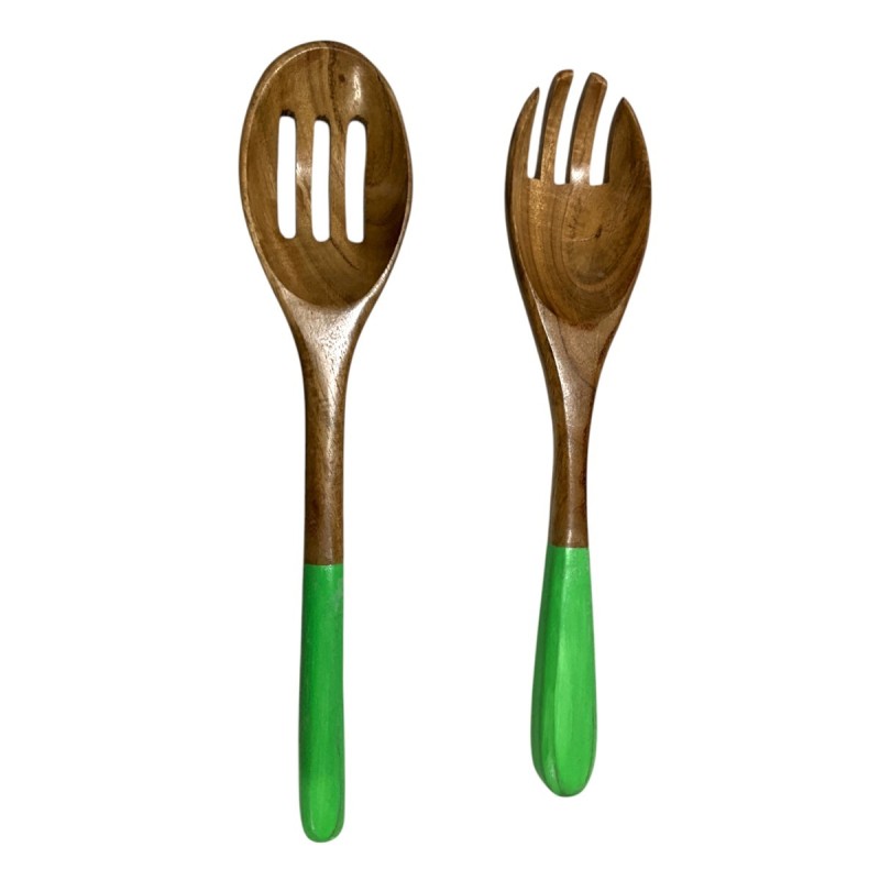 Ensemble cuillère et fourchette en bois d'acacia pour la cuisine, idéal pour servir salades et plats, design ergonomique