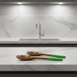 Ensemble cuillère et fourchette en bois d'acacia pour la cuisine, idéal pour servir salades et plats, design ergonomique