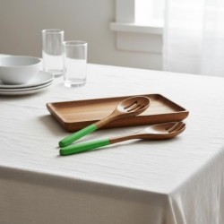 Ensemble cuillère et fourchette en bois d'acacia pour la cuisine, idéal pour servir salades et plats, design ergonomique