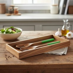 Ensemble cuillère et fourchette en bois d'acacia pour la cuisine, idéal pour servir salades et plats, design ergonomique