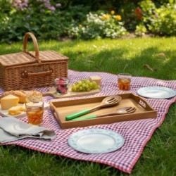Ensemble cuillère et fourchette en bois d'acacia pour la cuisine, idéal pour servir salades et plats, design ergonomique