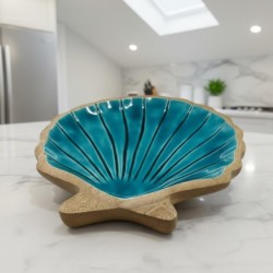 Grand plateau décoratif en coquillages pour la cuisine, organiseur polyvalent, idéal pour une décoration nautique,