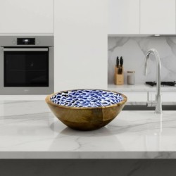 Aquarium décoratif en bois de manguier, idéal pour la cuisine, style marin, accessoire de décoration, bleu