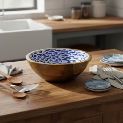 Aquarium décoratif en bois de manguier, idéal pour la cuisine, style marin, accessoire de décoration, bleu