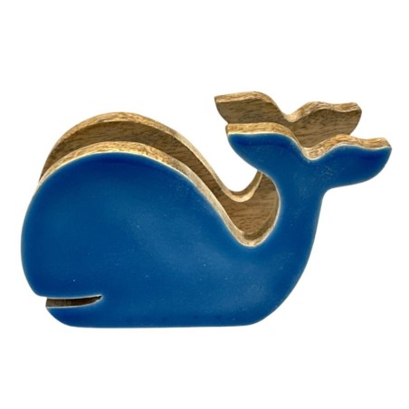 Porte-serviettes décoratif en forme de baleine, design nautique, en bois, idéal pour la cuisine et la salle à manger.