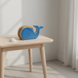 Porte-serviettes décoratif en forme de baleine, design nautique, en bois, idéal pour la cuisine et la salle à manger.