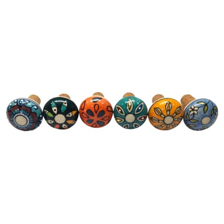 Lot de 6 bouchons à vin décoratifs, multicolores, idéals pour offrir, réutilisables, en céramique.
