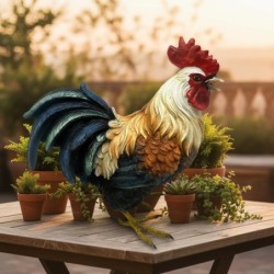 Figurine décorative rustique en forme de coq pour la maison - Décoration animalière en résine - Style campagnard -