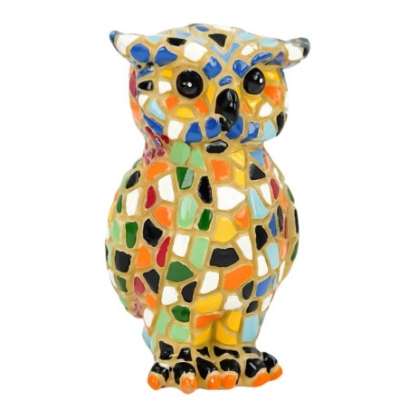 Figurine de hibou en résine, design multicolore, idéale pour la décoration intérieure, cadeau original et élégant.