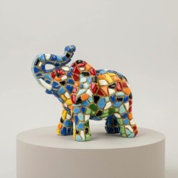 Figurine d'éléphant en résine multicolore - Pop Art moderne pour objets de collection et décoration intérieure