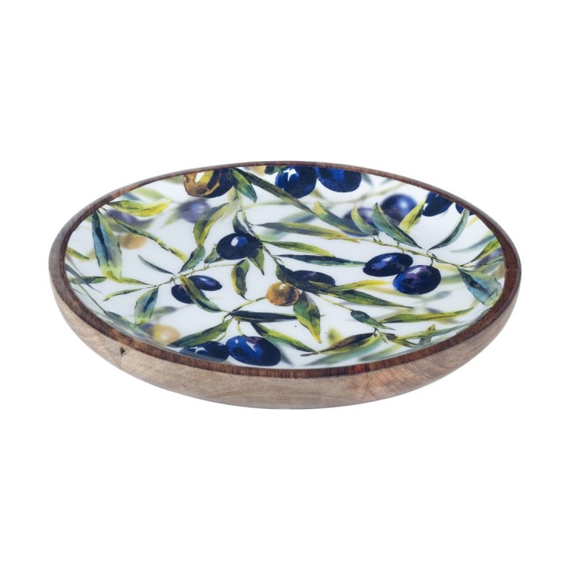 Plateau de dépôt de clés | Grande Assiette En Bois Design Olives, Bois De Manguier Diamètre 22,5cm