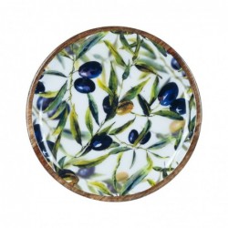 Plateau de dépôt de clés | Grande Assiette En Bois Design Olives, Bois De Manguier Diamètre 22,5cm