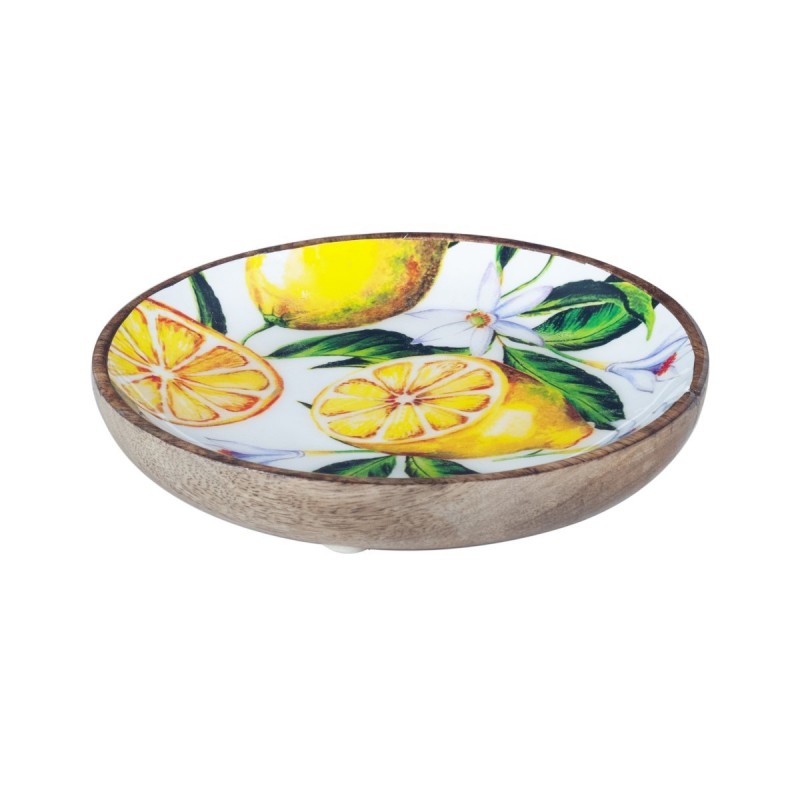 Plateau de dépôt de clés | Grande Assiette En Bois Design Citrons, Bois De Manguier Diamètre 15cm