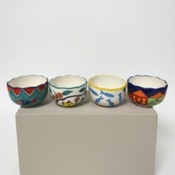 Bol décoratif moderne en céramique, lot de 4, idéal pour la cuisine et la salle à manger, motif exclusif lavande et olive.