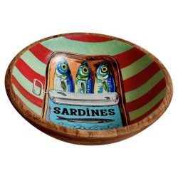 Bol décoratif en bois et résine, motif sardine, idéal pour la cuisine et la maison, idéal pour servir ou décorer.