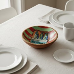 Bol décoratif en bois et résine, motif sardine, idéal pour la cuisine et la maison, idéal pour servir ou décorer.