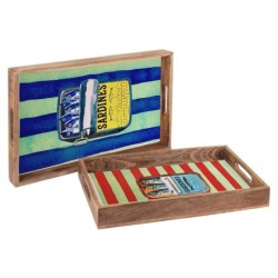 Lot de 2 plateaux décoratifs en bois et résine, motif sardine, idéal pour la cuisine et la salle à manger, décoration