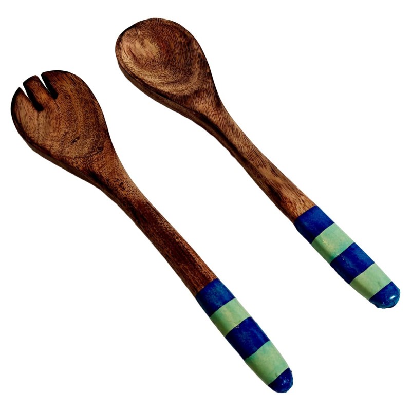 Ensemble de couverts de cuisine - Cuillère et fourchette en bois et résine - Idéal pour servir et décorer - Design