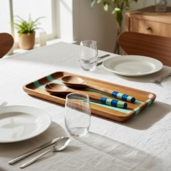 Ensemble de couverts de cuisine - Cuillère et fourchette en bois et résine - Idéal pour servir et décorer - Design