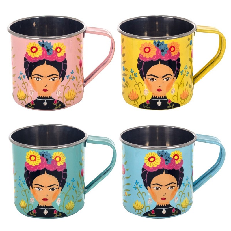 Mug Femme Indienne 4 Unités Métal Émaillé Multicolore 9 * 9 * 12cm Lot de 4 Unités Mug